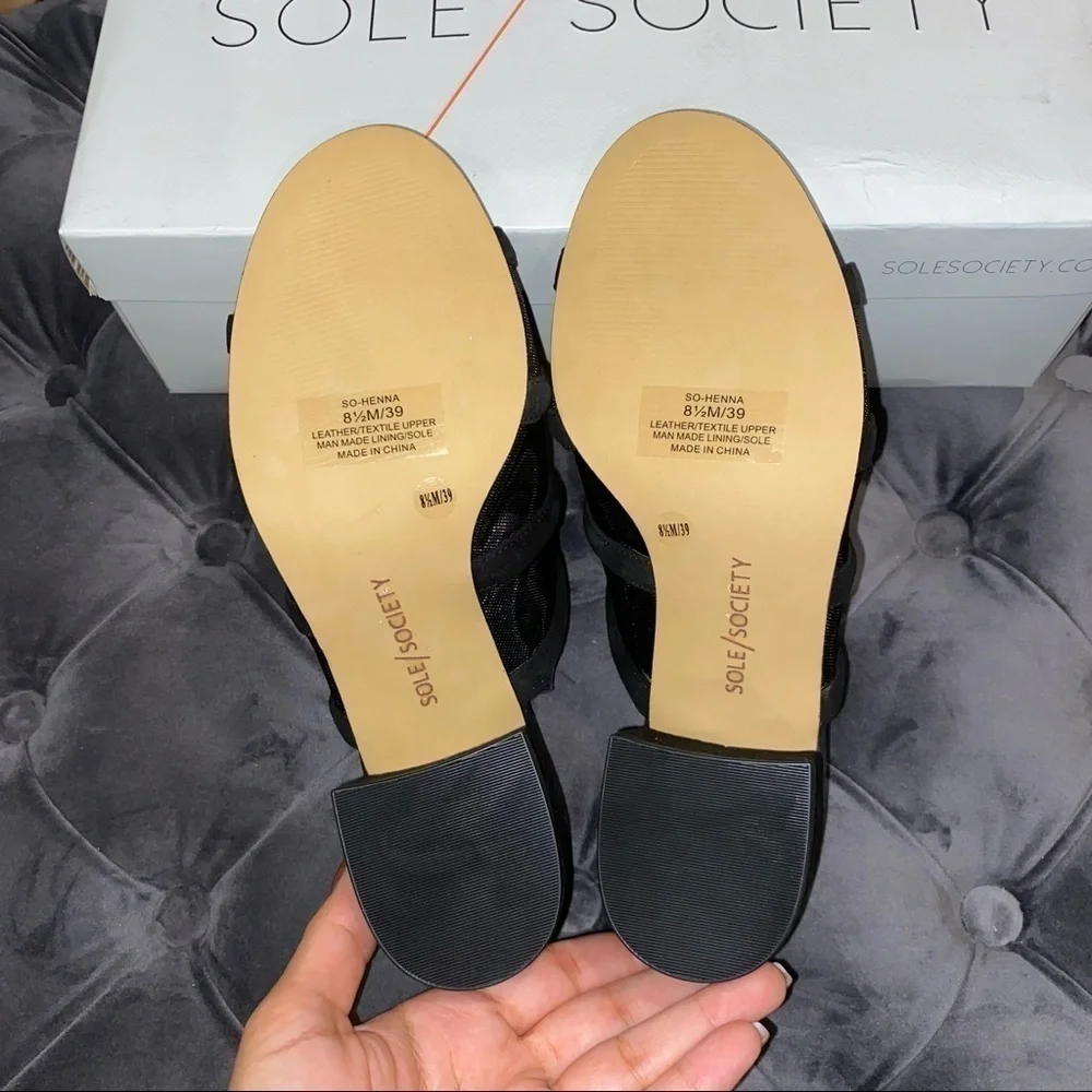 New Size 8.5 Sole Society Henna Black Mesh Sandals